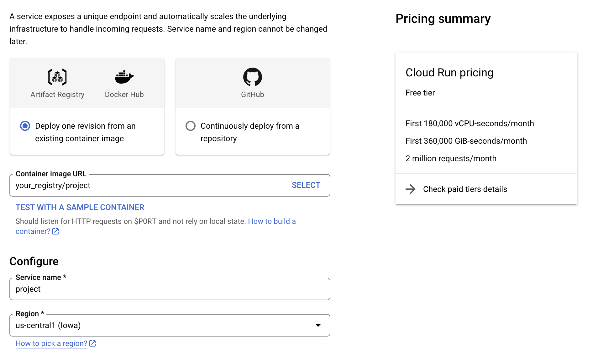 container image cloudrun service on GCP