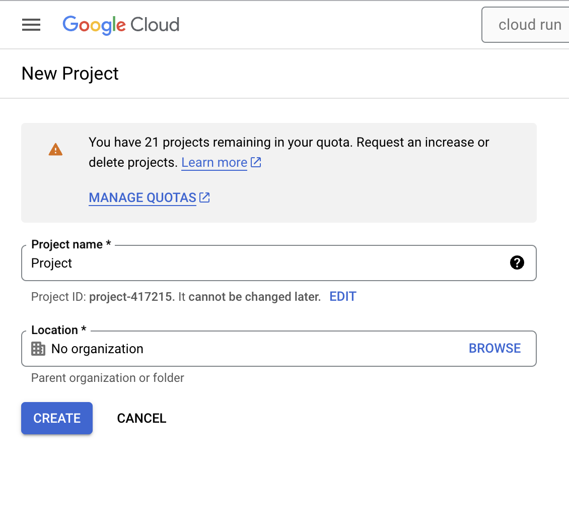 create project on GCP